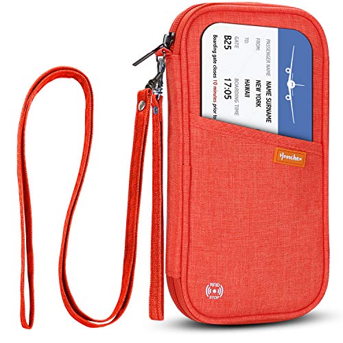 jiemei RFID Family Passport Wallet Holder Waterproof, Travel Document Organizer Credit Card Clutch Bag for Men Women (RFID Orange) - Image 1