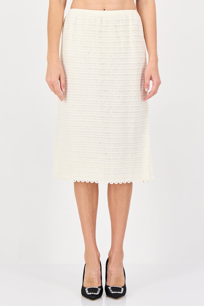 Lime Women Textured Midi Skirt, Cream - Image 1