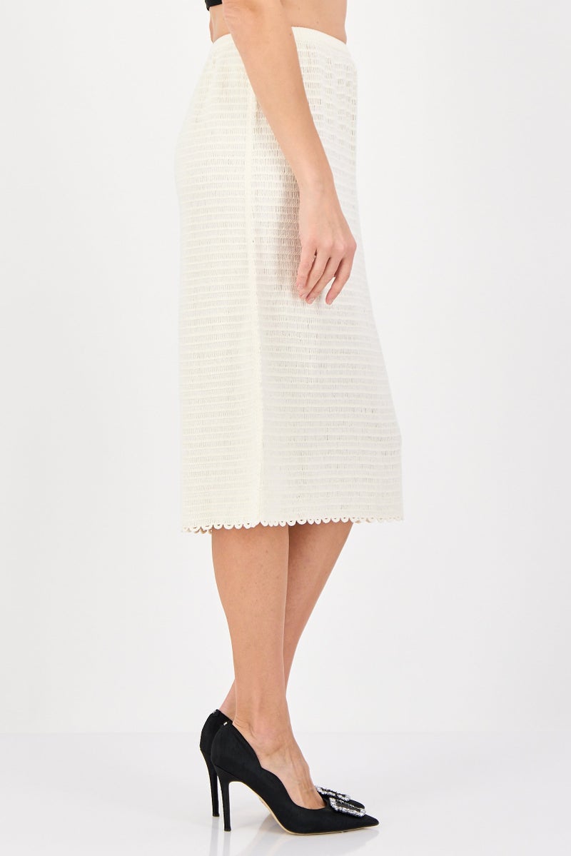 Lime Women Textured Midi Skirt, Cream - Image 3