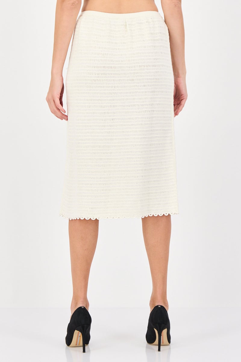 Lime Women Textured Midi Skirt, Cream - Image 4