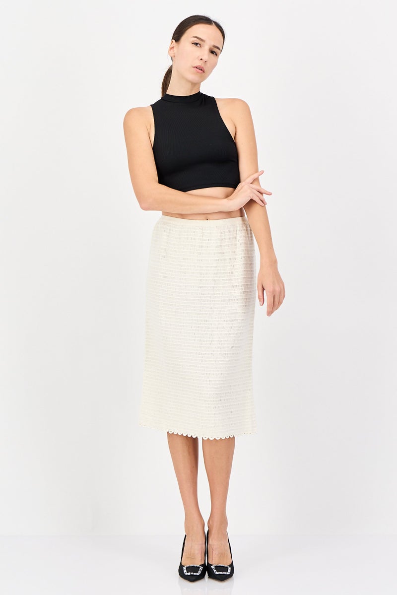 Lime Women Textured Midi Skirt, Cream - Image 2