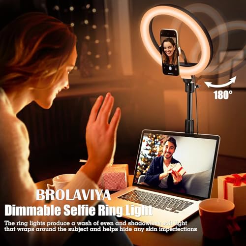 BROLAVIYA Overhead Video Floor Stand with 10-inch Ring Light, Metal arm, 1/4" Ball Head for Camera, Webcam, Gopro with Mobile Bracket for YouTube, Desktop, Bedroom, Office. - Image 3