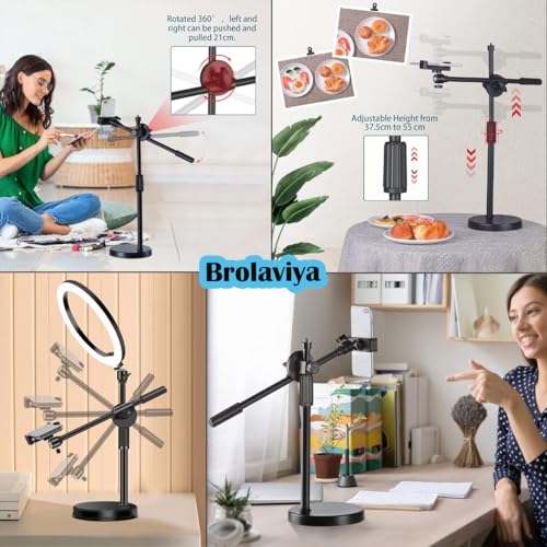 BROLAVIYA Overhead Video Floor Stand with 10-inch Ring Light, Metal arm, 1/4" Ball Head for Camera, Webcam, Gopro with Mobile Bracket for YouTube, Desktop, Bedroom, Office. - Image 4
