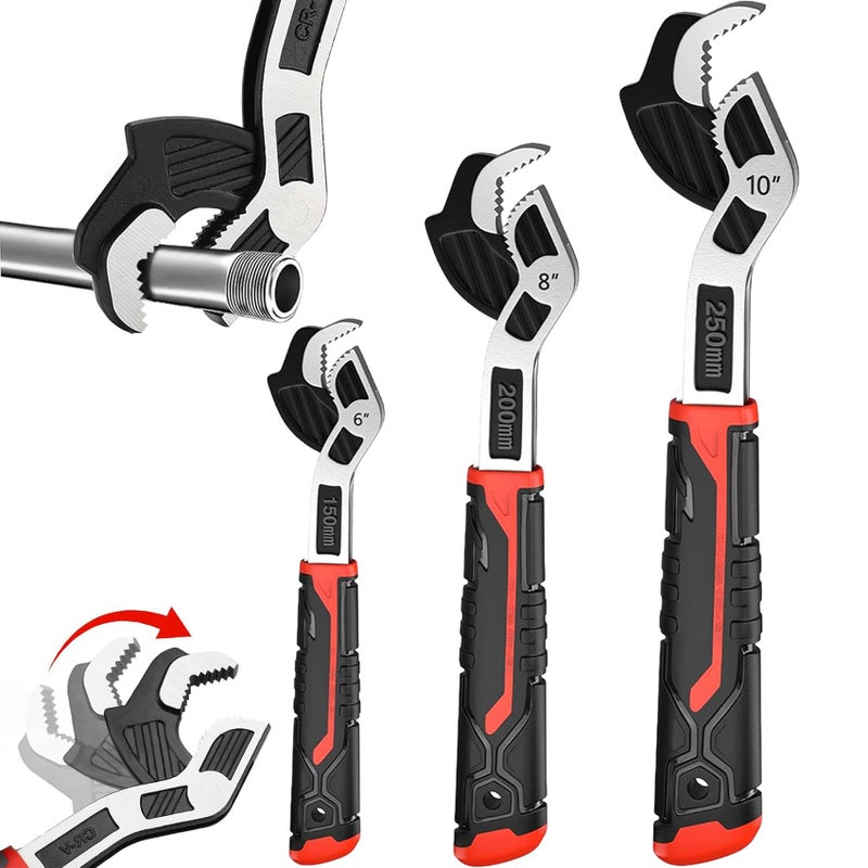 Rhevosil 6â€ 8â€ 10â€ Multi-function Self-locking Pipe Wrench Set, Chromium Vanadium Steel,Plumbers Wrench with Self Tightening Function for 9/32â€-1 3/8â€ (7-35mm) Pipe Fittings and Nuts (1set) - Image 1