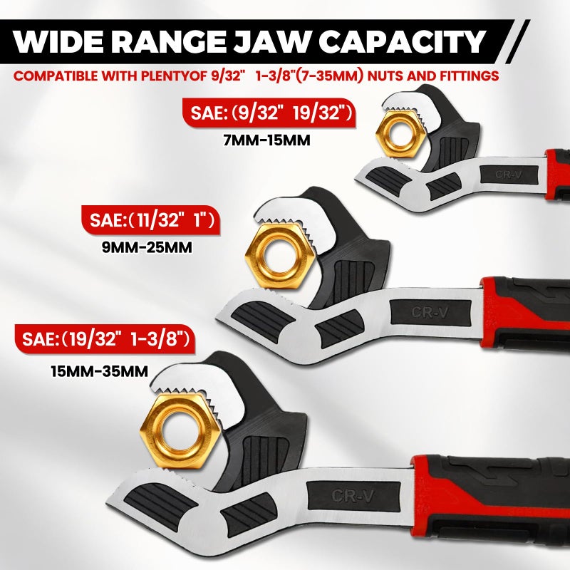 Rhevosil 6â€ 8â€ 10â€ Multi-function Self-locking Pipe Wrench Set, Chromium Vanadium Steel,Plumbers Wrench with Self Tightening Function for 9/32â€-1 3/8â€ (7-35mm) Pipe Fittings and Nuts (1set) - Image 3