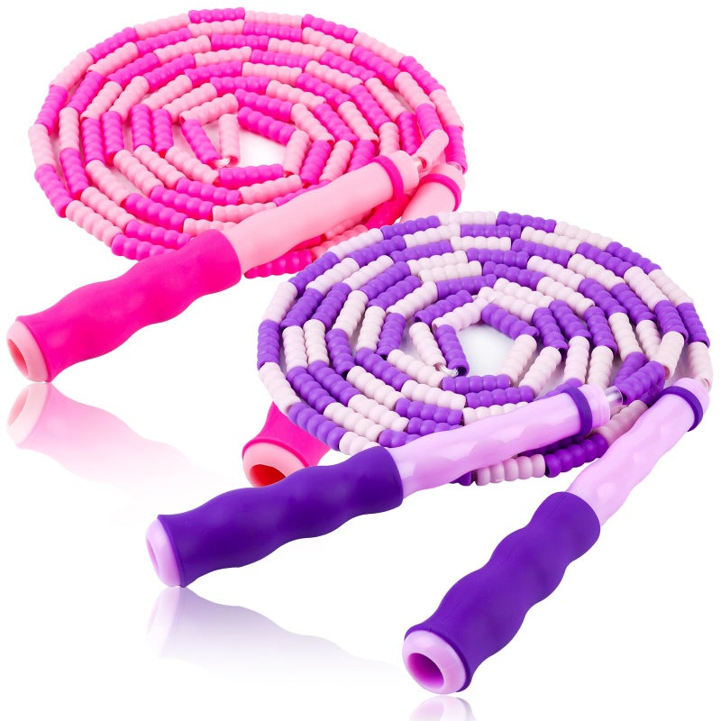 PEASUG Jump Rope for Kids, Adjustable Jump Ropes for 4 5 6 7 8 10 12, Tangle Free Jumping Rope Age 8-12, Segmented Soft Beaded Skipping Rope for Women Fitness (Pink + Purple) - Image 1