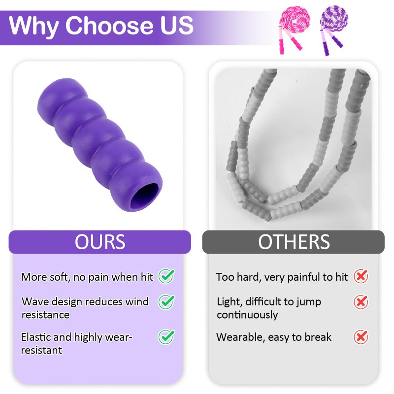 PEASUG Jump Rope for Kids, Adjustable Jump Ropes for 4 5 6 7 8 10 12, Tangle Free Jumping Rope Age 8-12, Segmented Soft Beaded Skipping Rope for Women Fitness (Pink + Purple) - Image 5