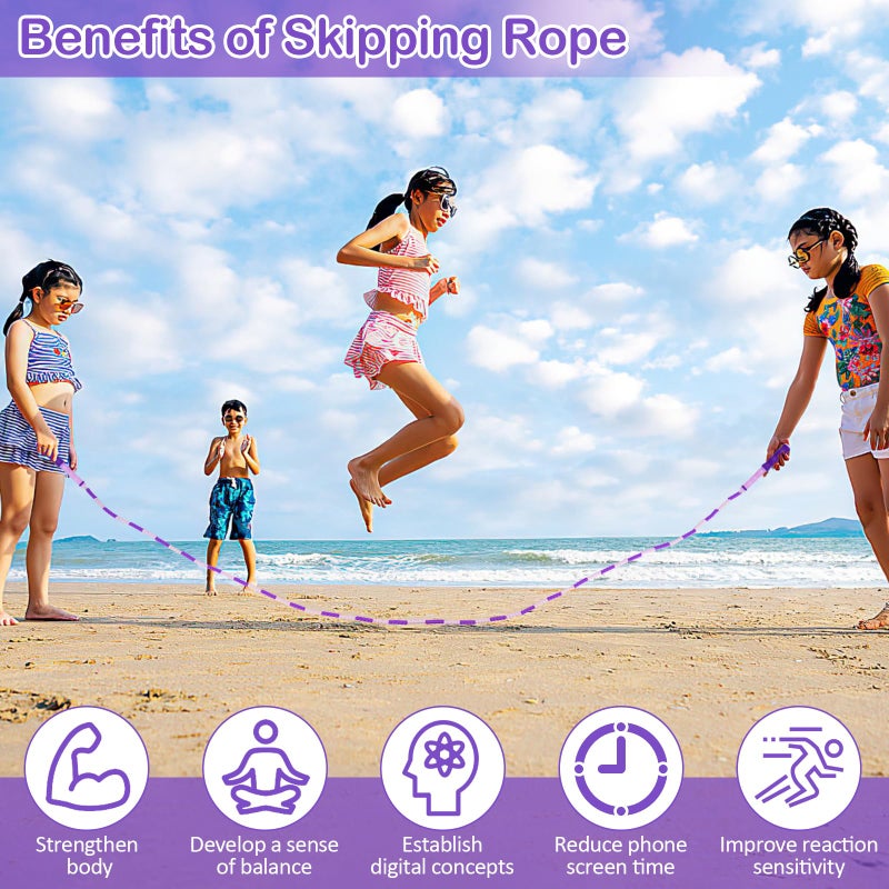 PEASUG Jump Rope for Kids, Adjustable Jump Ropes for 4 5 6 7 8 10 12, Tangle Free Jumping Rope Age 8-12, Segmented Soft Beaded Skipping Rope for Women Fitness (Pink + Purple) - Image 4