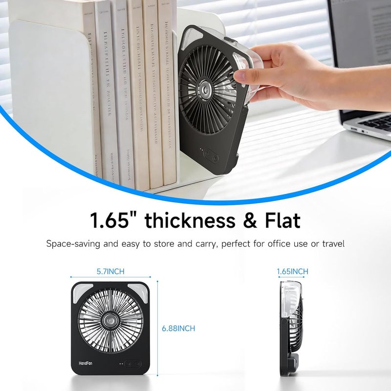 HandFan 4000mAh Portable Desk Misting Fan, 180° Foldable Travel Fan Rechargeable, Small Personal Mist Fans Battery Powered, Cooling Table Fans for Home Office Travel Beach Cruise Outdoors(Black) - Image 4