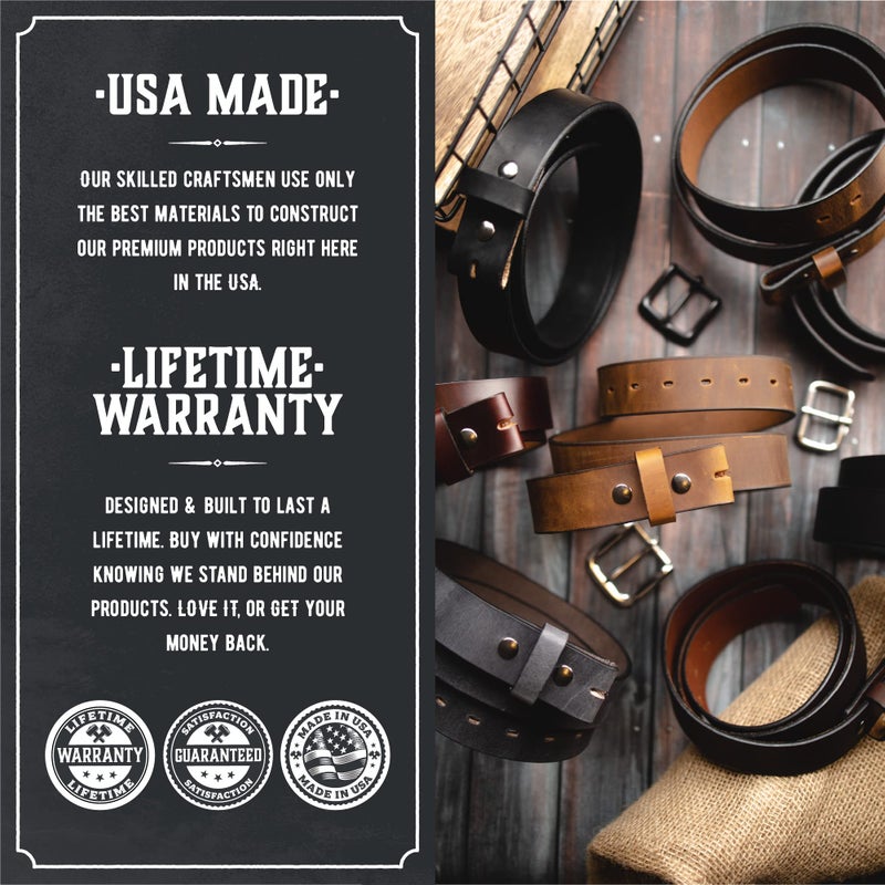 Main Street Forge No Buckle Belt | Made in USA Mens Cowboy Belt | 1 1/2" Leather Belt Strap | Bootlegger Brown 34 - Image 4
