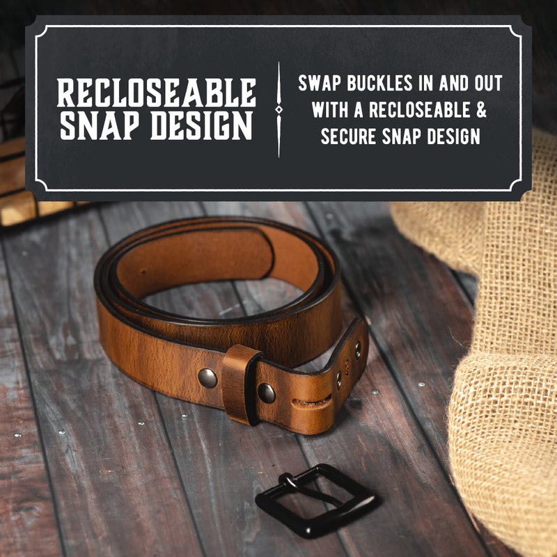 Main Street Forge No Buckle Belt | Made in USA Mens Cowboy Belt | 1 1/2" Leather Belt Strap | Bootlegger Brown 34 - Image 2