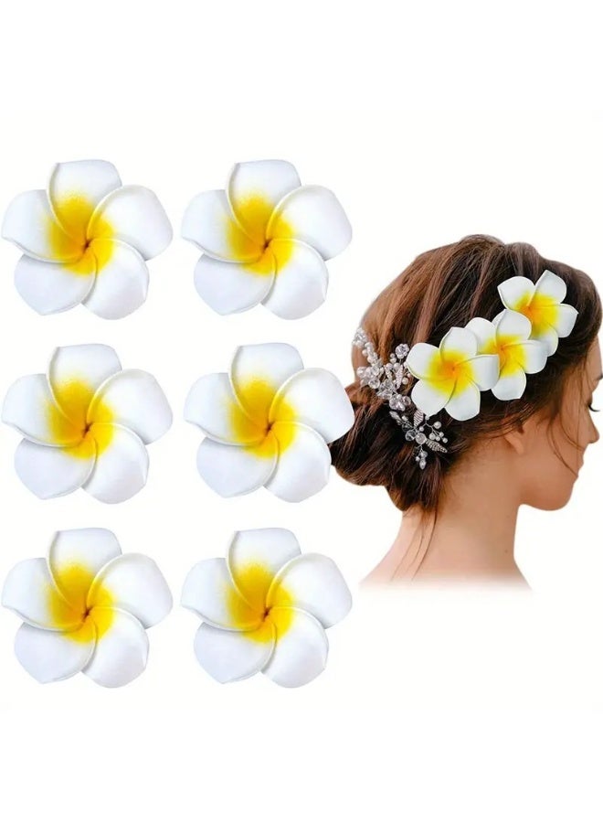Set of 10 Realistic Artificial Plumeria Flower Hair Clips (Beach/Seaside Style) - Image 1