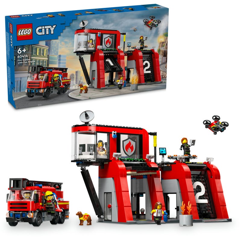 LEGO City Fire Station with Fire Engine Toy Playset 60414 (Age 6+, 843 Pieces) - Image 1