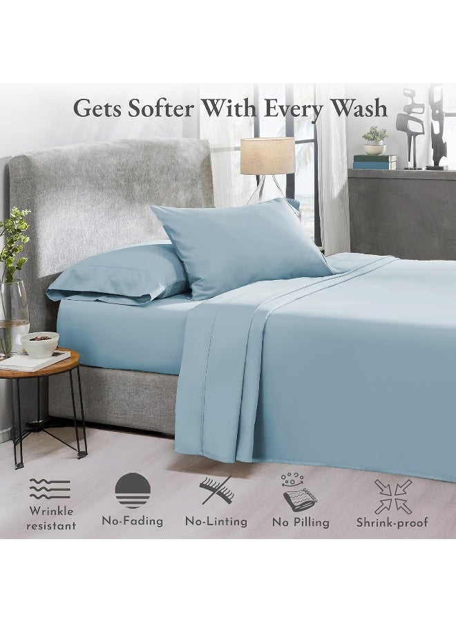 California Design Den California Design Den Softest 100% Cotton Sheets, Full Size Sheet Sets, 4 Pc Set, 400 Thread Count Sateen Bedding, Deep Pocket Sheets, Cooling Sheets, Full Size Sheets, Breathable Bed Set (Sky Blue) - Image 5