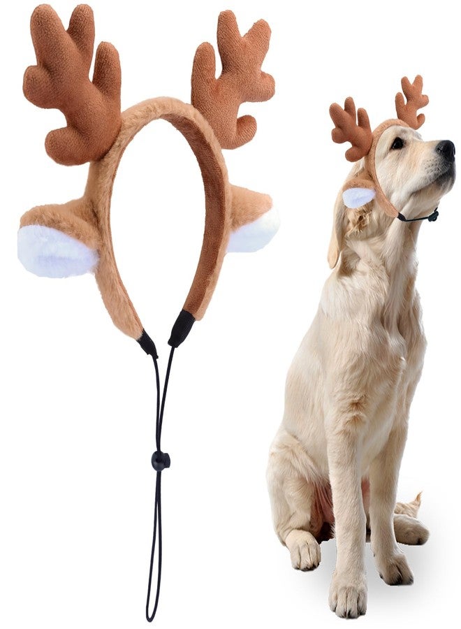 Beviliu Dog Reindeer Antlers Headband, Brown Dog Christmas Antlers Costume for Medium Large Dogs Fluffy Elastic Pet Costume, Adjustable Deer Antlers for Dogs & Cats Halloween Party Birthday - Image 1