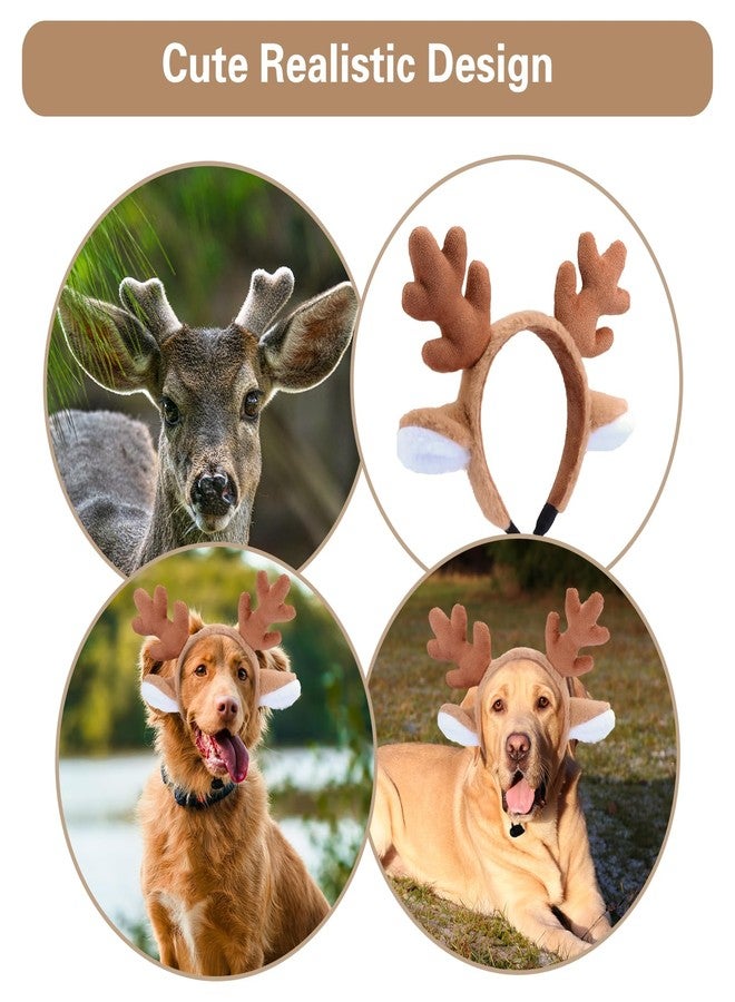 Beviliu Dog Reindeer Antlers Headband, Brown Dog Christmas Antlers Costume for Medium Large Dogs Fluffy Elastic Pet Costume, Adjustable Deer Antlers for Dogs & Cats Halloween Party Birthday - Image 5