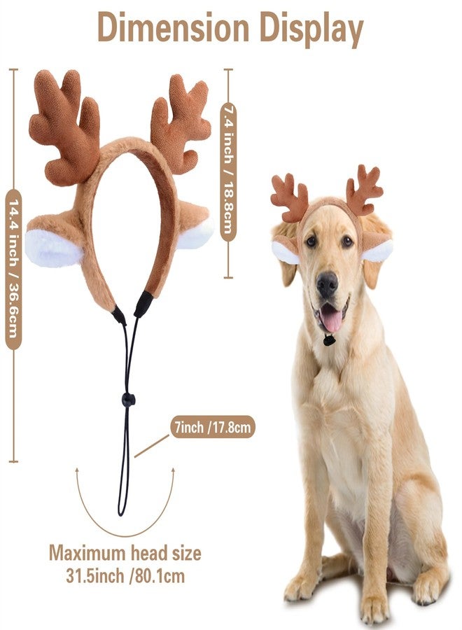 Beviliu Dog Reindeer Antlers Headband, Brown Dog Christmas Antlers Costume for Medium Large Dogs Fluffy Elastic Pet Costume, Adjustable Deer Antlers for Dogs & Cats Halloween Party Birthday - Image 3