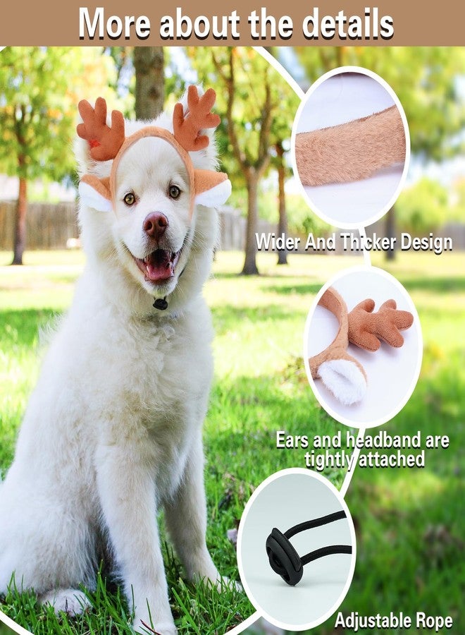 Beviliu Dog Reindeer Antlers Headband, Brown Dog Christmas Antlers Costume for Medium Large Dogs Fluffy Elastic Pet Costume, Adjustable Deer Antlers for Dogs & Cats Halloween Party Birthday - Image 2