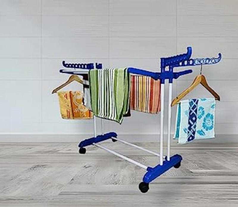 GRAZIA Clothes Drying Stand with 2 Pole 1 Layers and Wheels (Blue)-Jumbo ms Made in India - Image 1