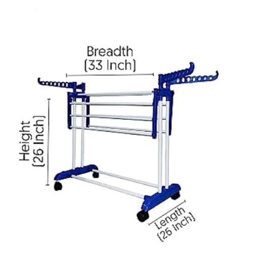 GRAZIA Clothes Drying Stand with 2 Pole 1 Layers and Wheels (Blue)-Jumbo ms Made in India - Image 3