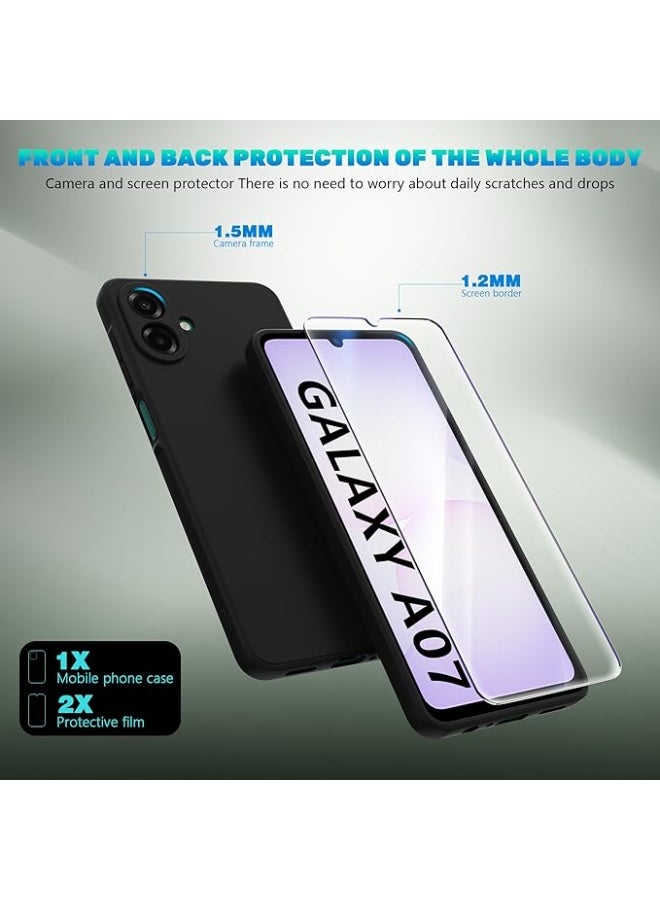 Case for Samsung Galaxy A07 4G Case with 2 Pack Tempered Glass Screen Protector, Liquid Silicone Shockproof Anti-Scratch Soft TPU Thin Phone Cover - Black - Image 4