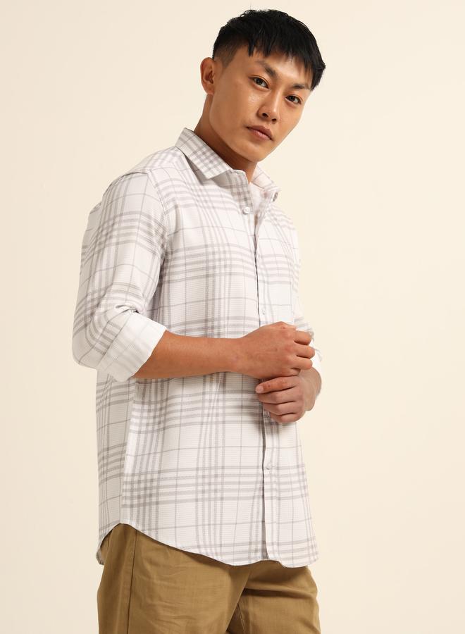 بوشيرت قميص مطبع بنمط مربعات وياقة سبريد - Image 3