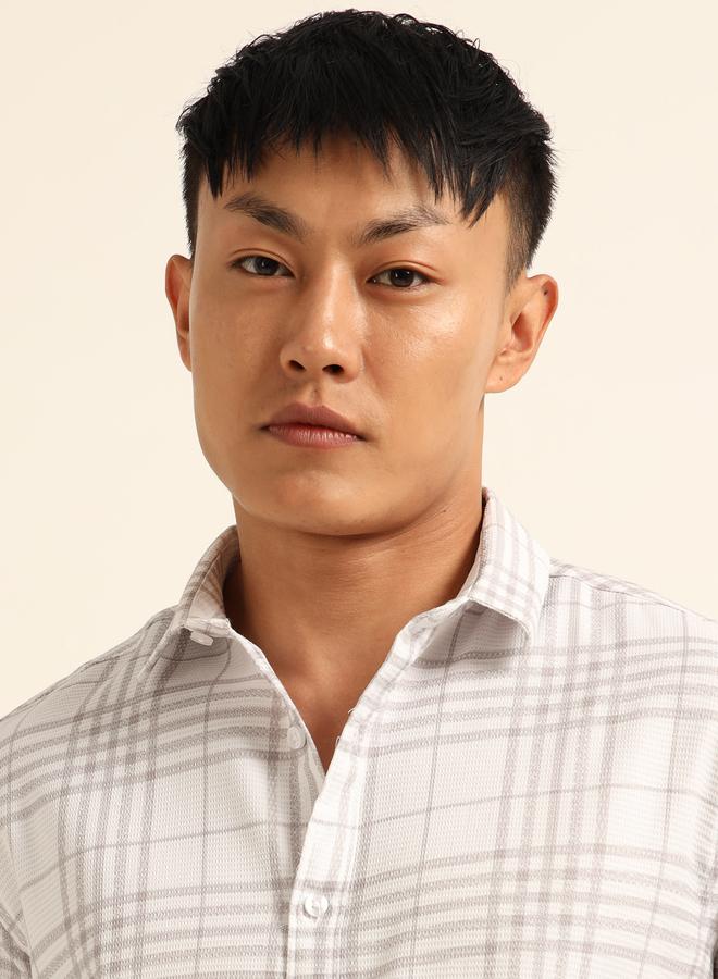 بوشيرت قميص مطبع بنمط مربعات وياقة سبريد - Image 5