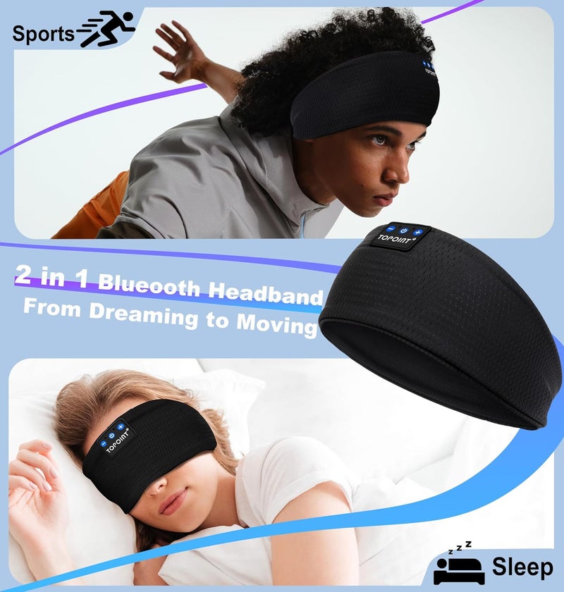 TOPOINT Sleep Headphones Headband Bluetooth 5.4, Sports Headband Earphones Sleeping Bluetooth Wireless with USB C for Women Men Sports Gifts Workout Jogging Yoga Insomnia Air Travel Meditation - Image 2