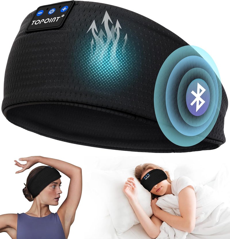 TOPOINT Sleep Headphones Headband Bluetooth 5.4, Sports Headband Earphones Sleeping Bluetooth Wireless with USB C for Women Men Sports Gifts Workout Jogging Yoga Insomnia Air Travel Meditation - Image 1