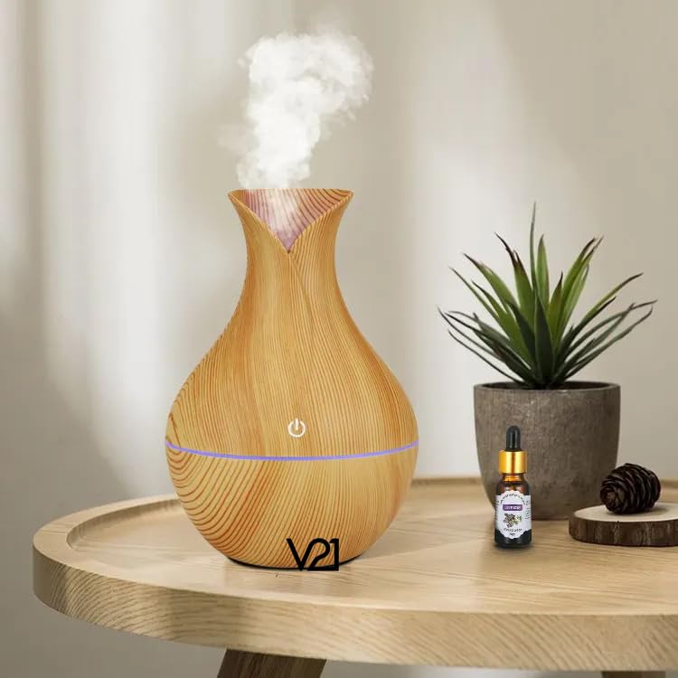 V21 130ML Portable Wood Grain Cool Mist Aroma Diffuser Mini USB Air Humidifier VaseShaped Essential Oil Diffuser with LED Night Light for Home Office Car Bedroom - Image 2