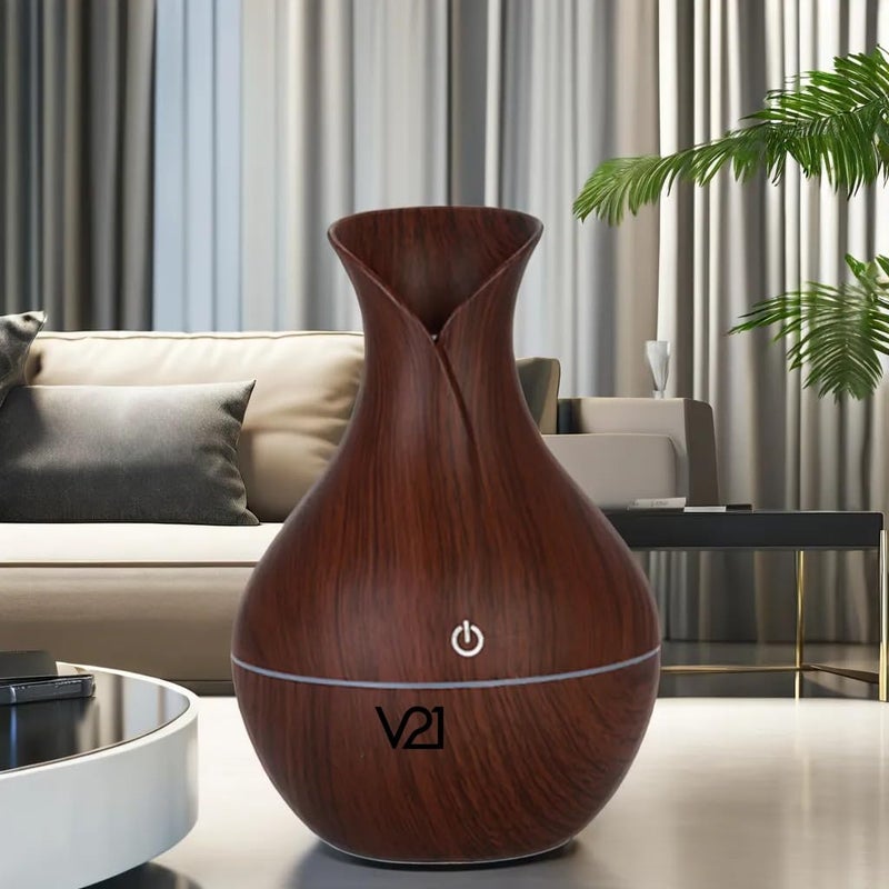 V21 130ML Portable Wood Grain Cool Mist Aroma Diffuser Mini USB Air Humidifier VaseShaped Essential Oil Diffuser with LED Night Light for Home Office Car Bedroom - Image 3