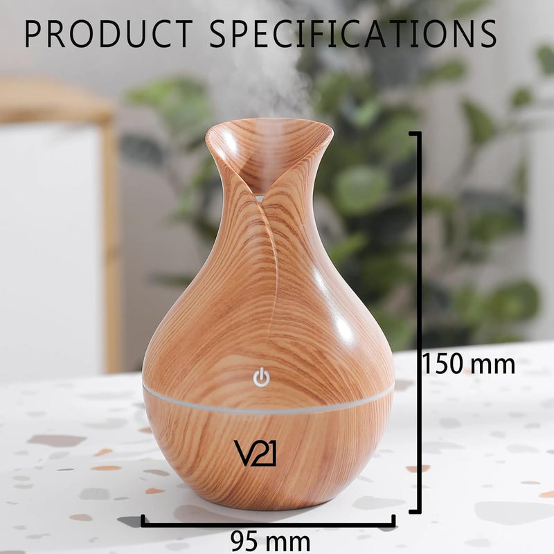 V21 130ML Portable Wood Grain Cool Mist Aroma Diffuser Mini USB Air Humidifier VaseShaped Essential Oil Diffuser with LED Night Light for Home Office Car Bedroom - Image 4