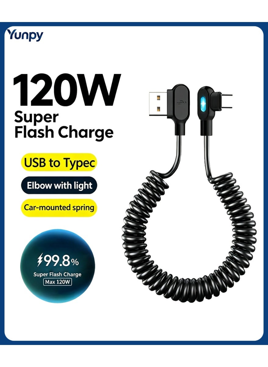 يونبي Yunpy Retractable Coiled Usb C Cable usbc 1.8 M 120W