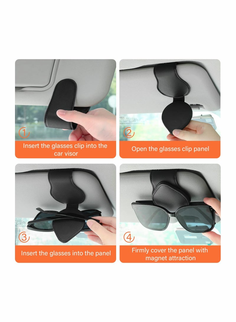 SOLARAE Glasses Clip for Car, Sun Visor Sunglasses Holder Clip Organizer Eyeglasses Mount with Card Clip for Car Sun Visor Magnetic Adsorption Leather Glasses Hanger , 2 Pack - Image 5
