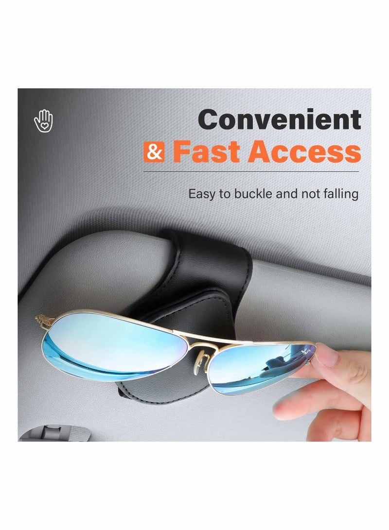SOLARAE Glasses Clip for Car, Sun Visor Sunglasses Holder Clip Organizer Eyeglasses Mount with Card Clip for Car Sun Visor Magnetic Adsorption Leather Glasses Hanger , 2 Pack - Image 3