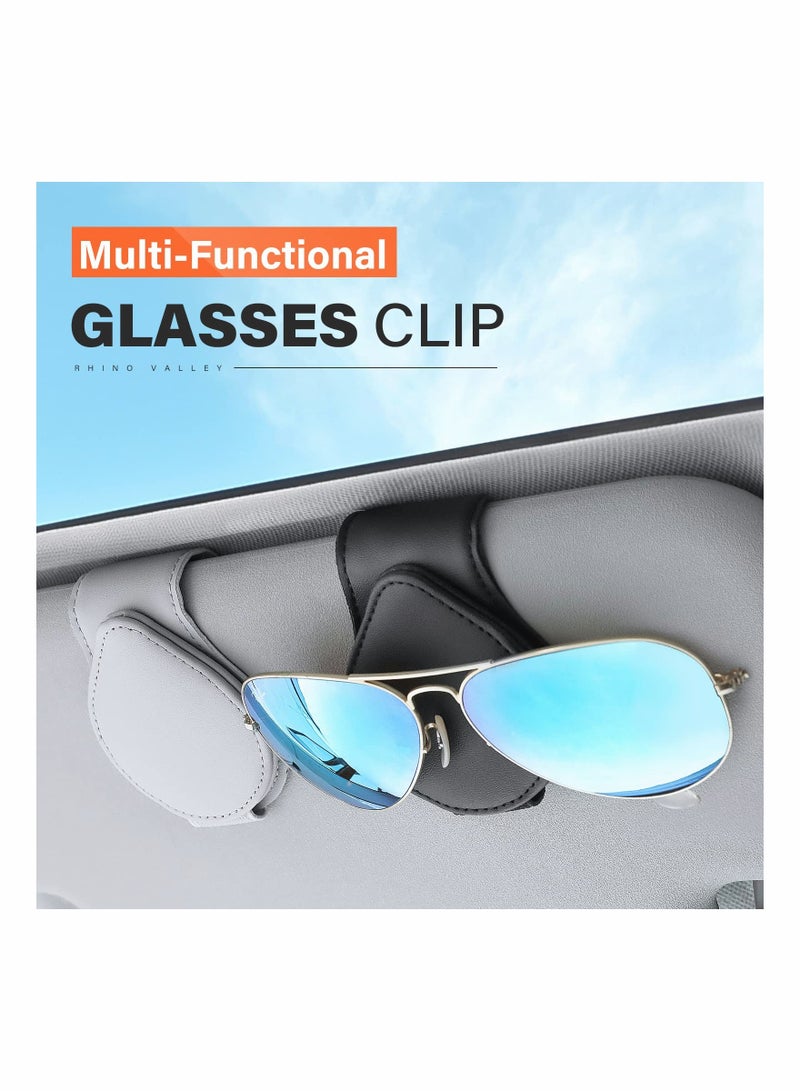 SOLARAE Glasses Clip for Car, Sun Visor Sunglasses Holder Clip Organizer Eyeglasses Mount with Card Clip for Car Sun Visor Magnetic Adsorption Leather Glasses Hanger , 2 Pack - Image 2