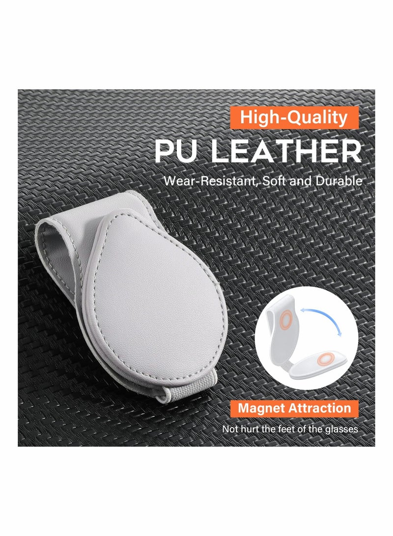 SOLARAE Glasses Clip for Car, Sun Visor Sunglasses Holder Clip Organizer Eyeglasses Mount with Card Clip for Car Sun Visor Magnetic Adsorption Leather Glasses Hanger , 2 Pack - Image 4