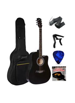 Megarya 38 Inch Acoustic Guitar Starter Pack - Full-Size Cutaway Design for Beginners & Students Wood Finish with Gig Bag, Tuner, Picks, Capo & Strap Included (Black)