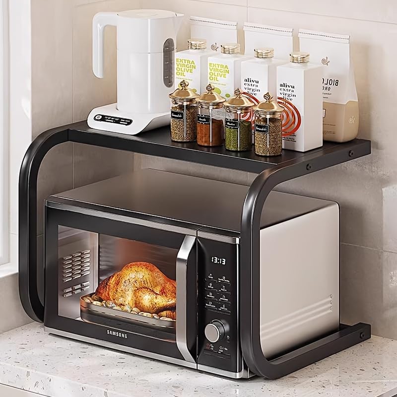 Ndola 1-Shelf Antique Black Metal Microwave Stand, Kitchen Organizer, Oven Stand, Shelf Dish Rack - Image 3