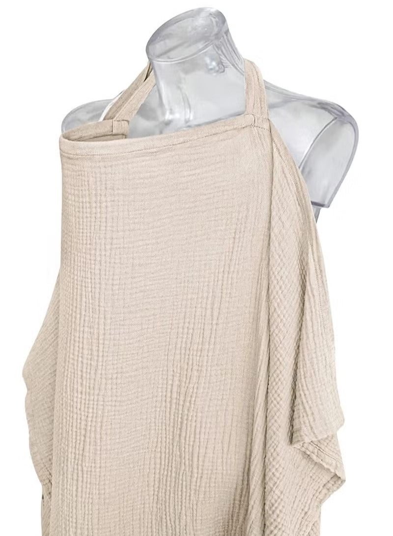 Muslin Nursing Cover Breathable 100 Percent Cotton Breastfeeding Apron with Rigid Hoop Multi Use Car Seat Canopy for Mothers Khaki - Image 2