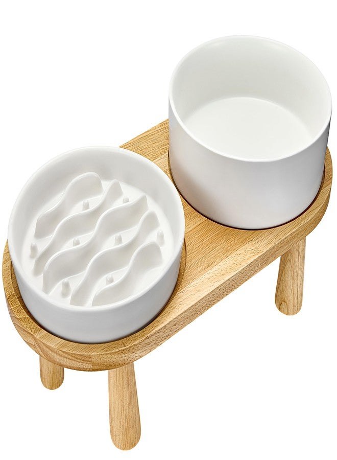 MOPANG Ceramic Slow Feeder and Water Bowl Set for Medium and Large Dogs, 2.0 Cups Dog Slow Feeder(30oz) and 70oz Water Bowl Set, 8in, White - Image 1