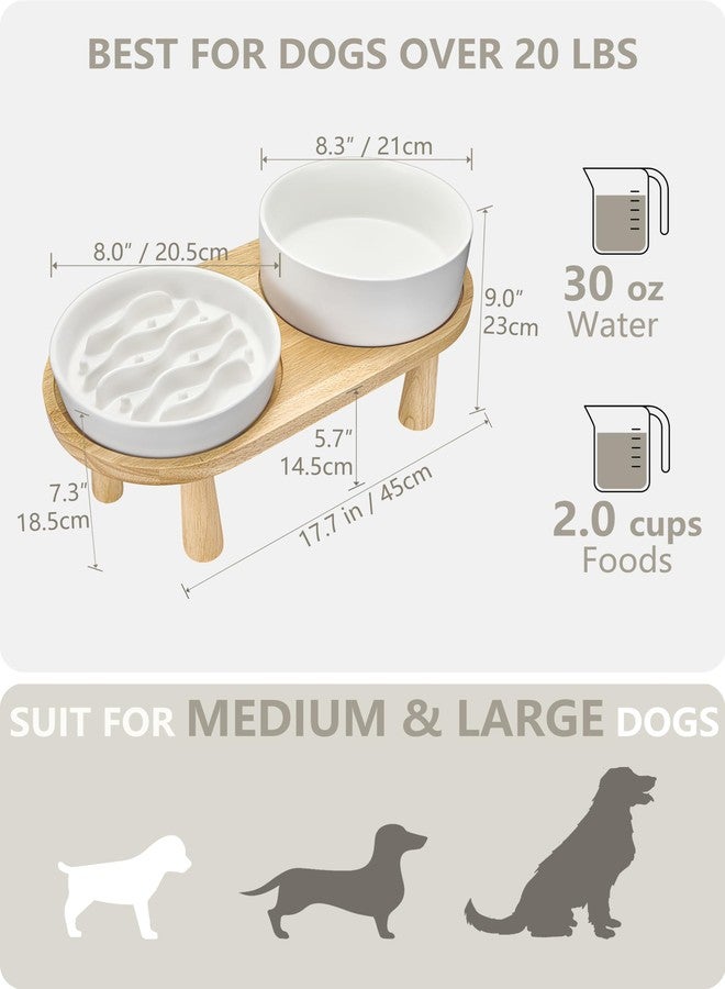 MOPANG Ceramic Slow Feeder and Water Bowl Set for Medium and Large Dogs, 2.0 Cups Dog Slow Feeder(30oz) and 70oz Water Bowl Set, 8in, White - Image 3