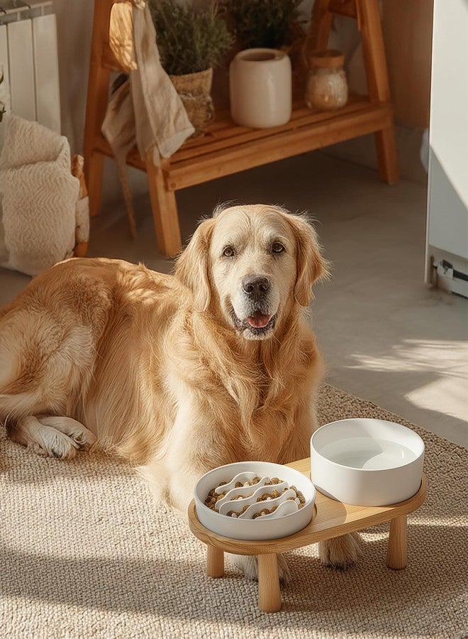 MOPANG Ceramic Slow Feeder and Water Bowl Set for Medium and Large Dogs, 2.0 Cups Dog Slow Feeder(30oz) and 70oz Water Bowl Set, 8in, White - Image 2