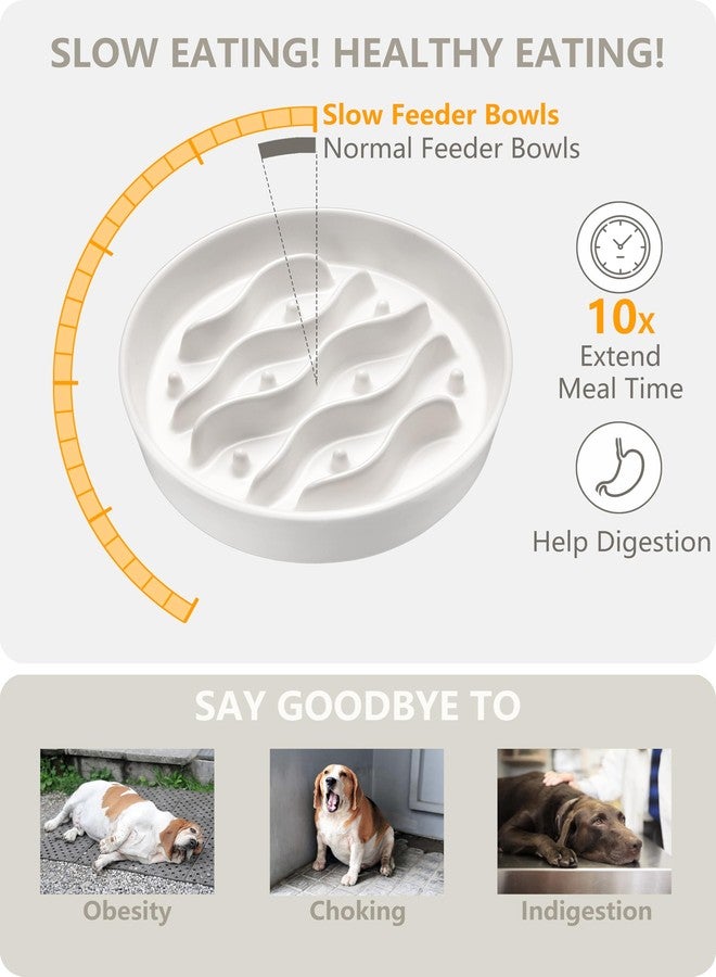 MOPANG Ceramic Slow Feeder and Water Bowl Set for Medium and Large Dogs, 2.0 Cups Dog Slow Feeder(30oz) and 70oz Water Bowl Set, 8in, White - Image 4