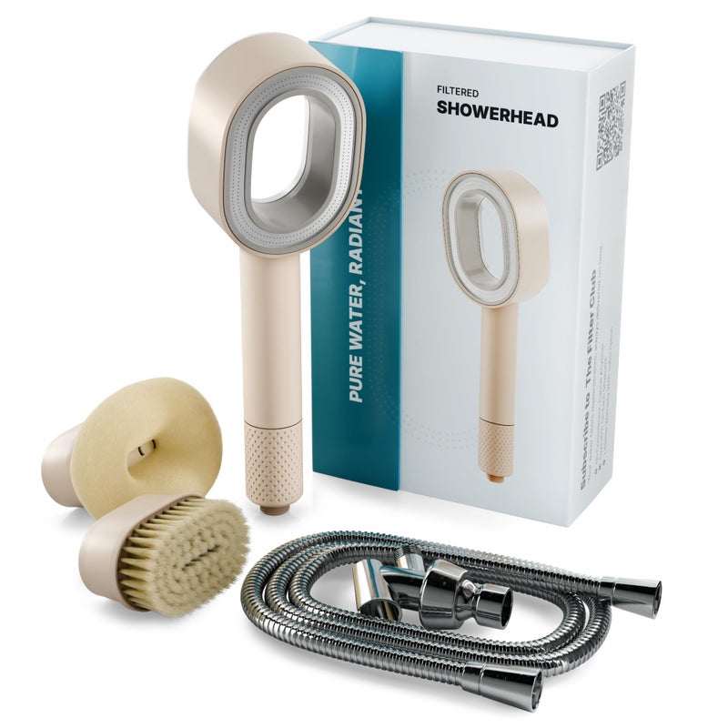 NU Aqua Handheld Filtered Shower Head Taupe With Mounting Kit High Pressure Shower Filter Protects Hair and Skin Reduces Hair Shedding Dandruff and Dry Skin Soft Brush and Sponge Exfoliator - Image 2