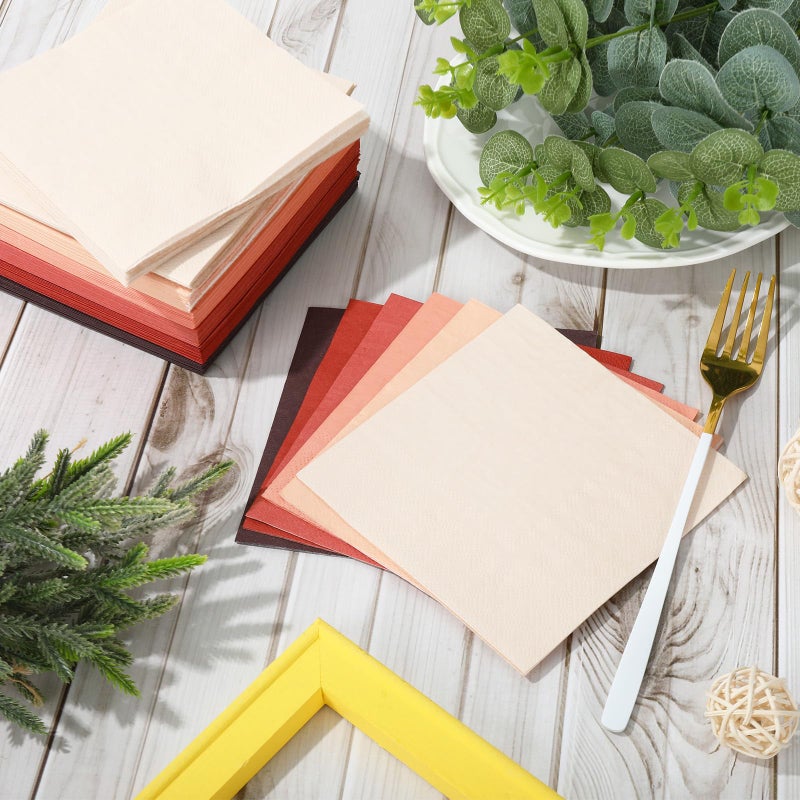 Whaline مناديل كوكتيل بلون صدأ 120 ورقة من وايلين بألوان متدرجة من الأحمر والبني 6 ألوان مناديل ورقية 2 طبقة بألوان تيراكوتا للاستخدام لمناسبات الاحتفال وتزيين الطاولة - Image 4