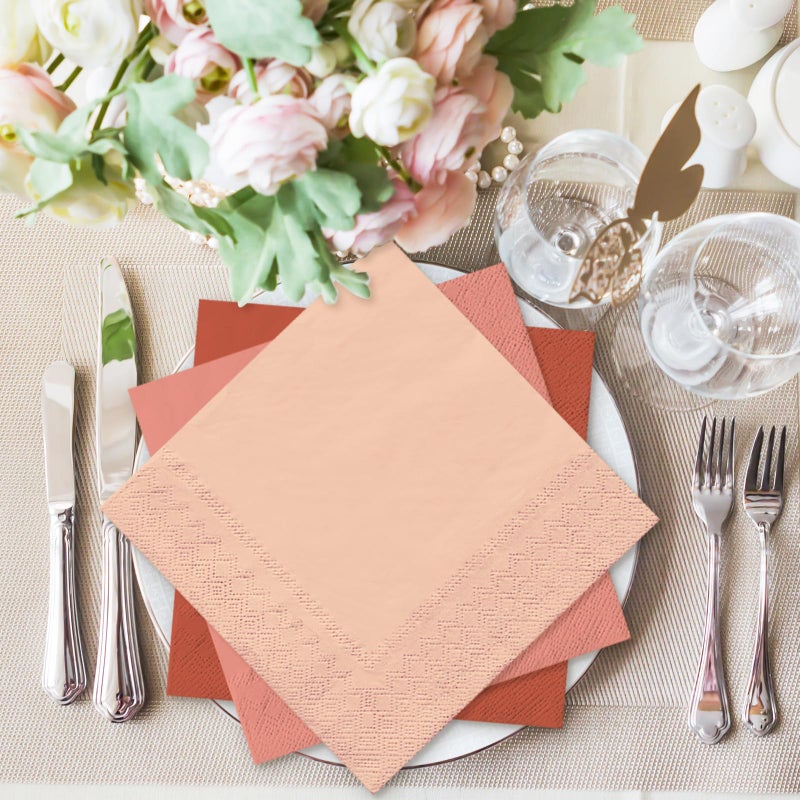 Whaline مناديل كوكتيل بلون صدأ 120 ورقة من وايلين بألوان متدرجة من الأحمر والبني 6 ألوان مناديل ورقية 2 طبقة بألوان تيراكوتا للاستخدام لمناسبات الاحتفال وتزيين الطاولة - Image 5