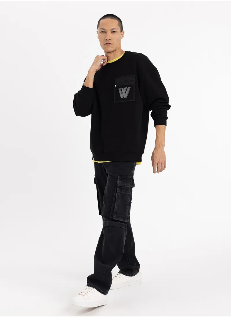 ديفاكتو Oversized Fit Crew Neck Printed Sweatshirt
