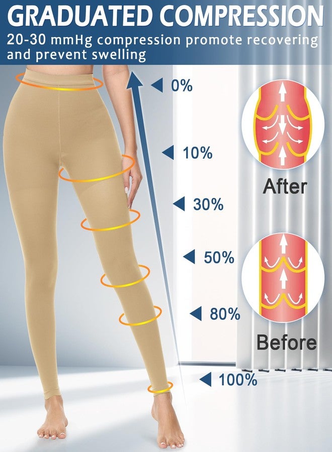 Ailaka Medical Compression Pantyhose for Women, 20-30mmHg Graduated Support Stockings, Footless Waist High Compression Leggings Hose Tights for Edema, Varicose Veins, Swelling(Beige, Small) - Image 2