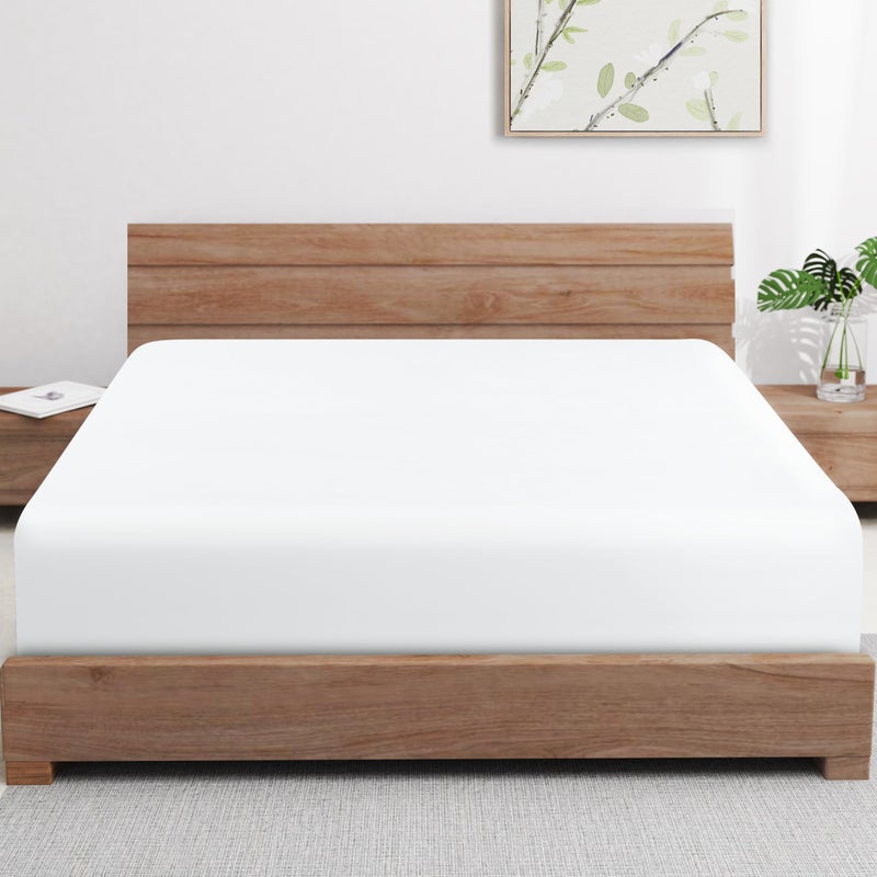 Zaizaihome 2 Pack Bamboo Viscose Cooling Fitted Sheet Queen Size Only  400 Thread Count  16"" Deep Pocket Cooling Bottom Sheets for Hot Sleeper  Silky Soft Breathable (Queen  White  - Image 1